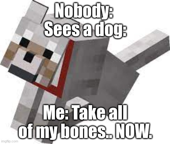 Minecraft | Nobody: 
Sees a dog:; Me: Take all of my bones.. NOW. | image tagged in minecraft | made w/ Imgflip meme maker