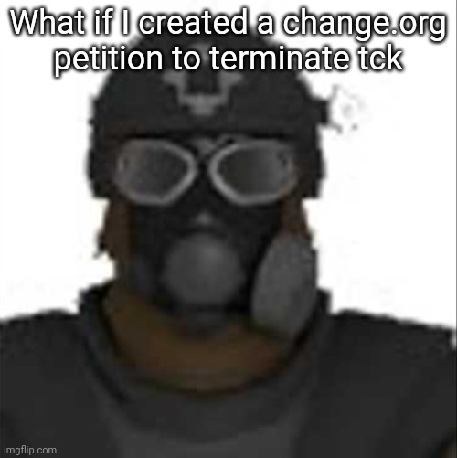 Epsilon-11 staring but its the one from SCP: Containment Breach | What if I created a change.org petition to terminate tck | image tagged in epsilon-11 staring but its the one from scp containment breach | made w/ Imgflip meme maker