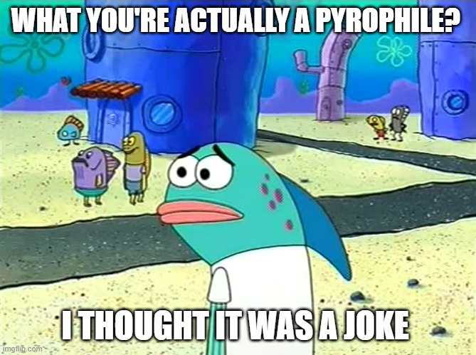 Some people still think its satire lmao | WHAT YOU'RE ACTUALLY A PYROPHILE? I THOUGHT IT WAS A JOKE | image tagged in spongebob i thought it was a joke | made w/ Imgflip meme maker