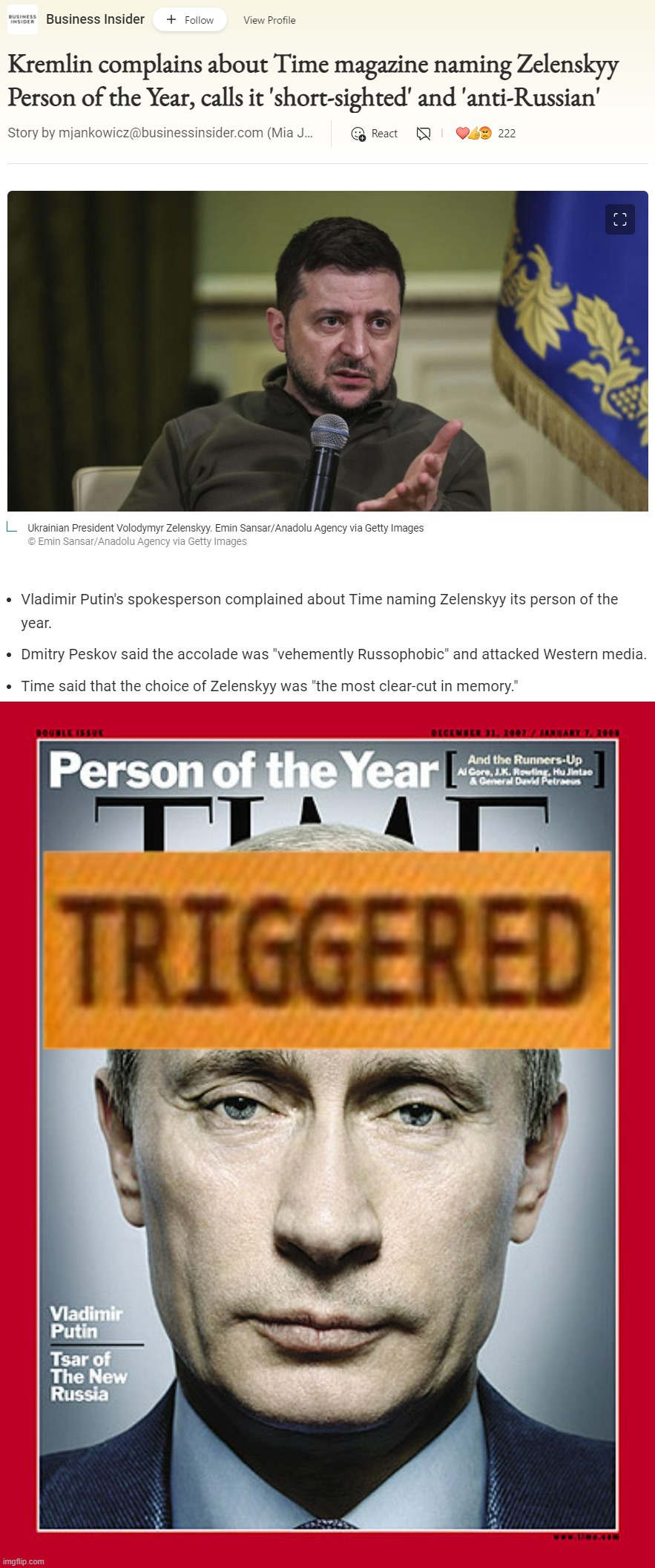 image tagged in kremlin complains about time magazine person of the year,vladimir putin time magazine person of the year | made w/ Imgflip meme maker
