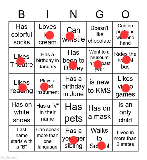 middle school bingo | image tagged in yes | made w/ Imgflip meme maker