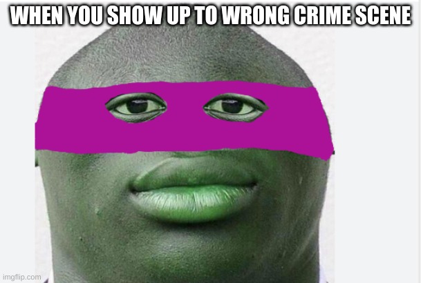 TMNT meme | WHEN YOU SHOW UP TO WRONG CRIME SCENE | image tagged in funny | made w/ Imgflip meme maker