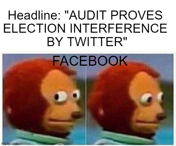 Social Media Election Interference |  Headline: "AUDIT PROVES 
ELECTION INTERFERENCE 
BY TWITTER"; FACEBOOK | image tagged in twitter,elon musk buying twitter,facebook,facebook jail,rigged elections,election fraud | made w/ Imgflip meme maker
