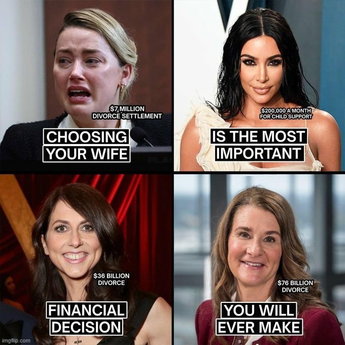 choose wisely | image tagged in famous,rich,wives,divorce | made w/ Imgflip meme maker