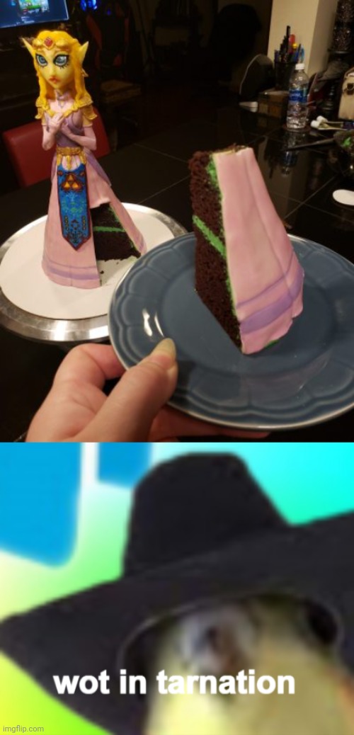 The cursed slice | image tagged in cockatiel wot in tarnation,cursed image,slice,memes,meme,cake | made w/ Imgflip meme maker