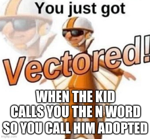 You just got vectored | WHEN THE KID CALLS YOU THE N WORD SO YOU CALL HIM ADOPTED | image tagged in you just got vectored | made w/ Imgflip meme maker