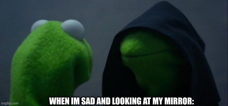 uuuuh | WHEN IM SAD AND LOOKING AT MY MIRROR: | image tagged in memes,evil kermit | made w/ Imgflip meme maker