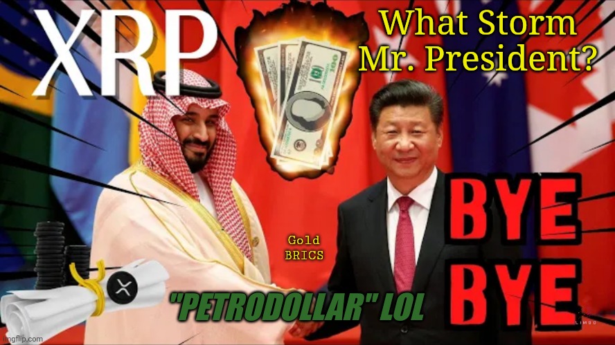 The Calm B4 is Over. You'll Find Out... Ready for the Death of the Petrodollar? PROJECT SANDMAN: #GoldQFS | What Storm Mr. President? Gold BRICS; "PETRODOLLAR" LOL | image tagged in monopoly money,inflation,ripple,xrp,the golden rule,donald trump approves | made w/ Imgflip meme maker