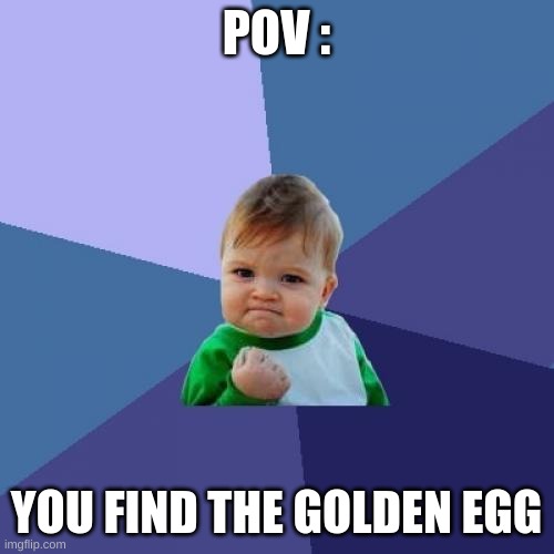 WHOOHOO | POV :; YOU FIND THE GOLDEN EGG | image tagged in memes,success kid,rip to the ppl who dont celebrate | made w/ Imgflip meme maker