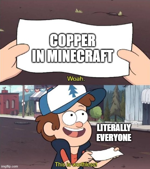 Dipper worthless | COPPER IN MINECRAFT; LITERALLY EVERYONE | image tagged in dipper worthless | made w/ Imgflip meme maker