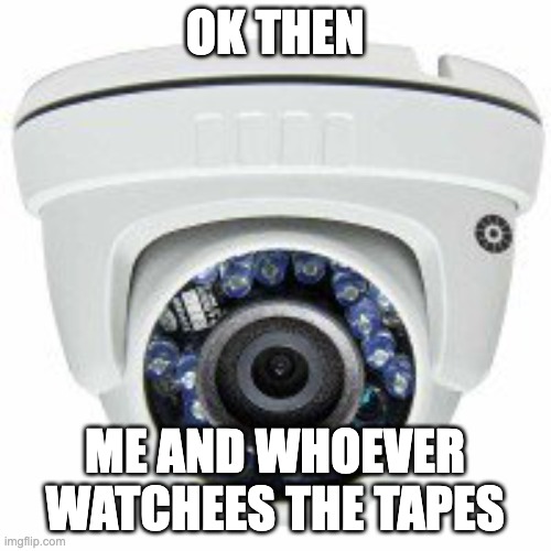 Security camera | OK THEN ME AND WHOEVER WATCHEES THE TAPES | image tagged in security camera | made w/ Imgflip meme maker
