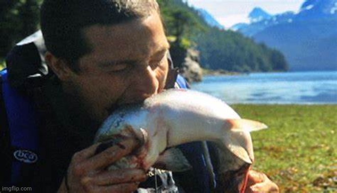 bear grylls eating fish | image tagged in bear grylls eating fish | made w/ Imgflip meme maker