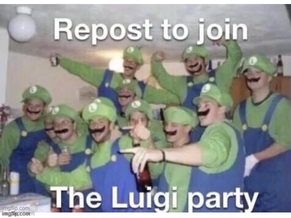 I’m one with the luigi party now | image tagged in repost to join the luigi party,luigi | made w/ Imgflip meme maker