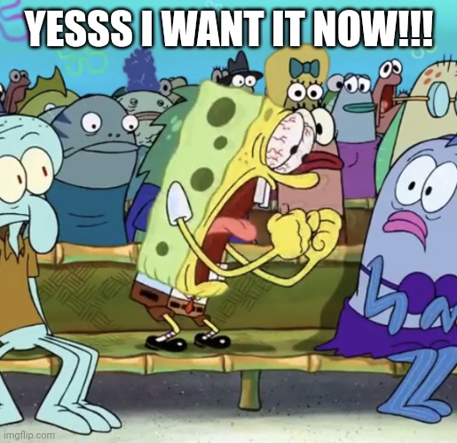 Spongebob Yelling | YESSS I WANT IT NOW!!! | image tagged in spongebob yelling | made w/ Imgflip meme maker