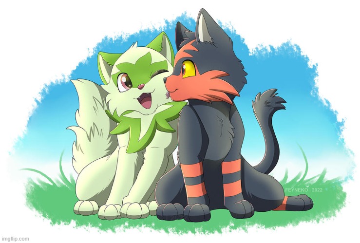 Sprigatito and Litten best friends | image tagged in sprigatito and litten best friends | made w/ Imgflip meme maker