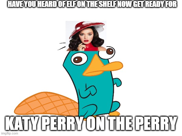 perry on the perry | HAVE YOU HEARD OF ELF ON THE SHELF NOW GET READY FOR; KATY PERRY ON THE PERRY | image tagged in katy perry,perry the platypus,funny,elf on the shelf,meme,dank memes | made w/ Imgflip meme maker