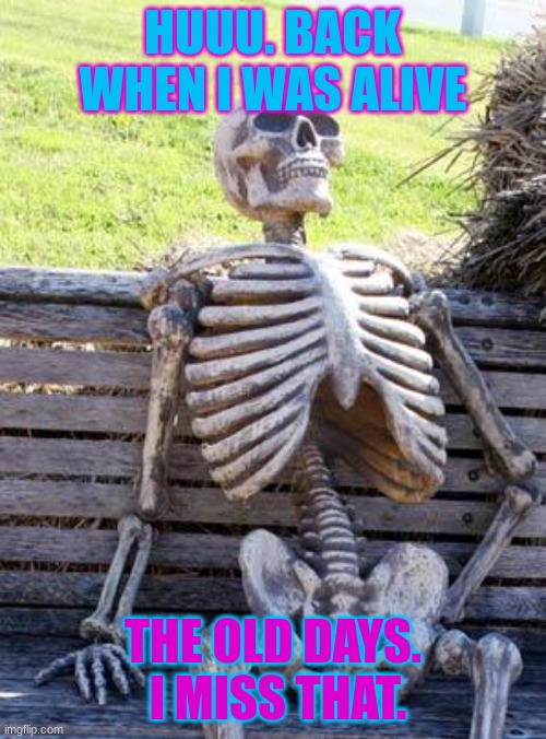 Waiting Skeleton | HUUU. BACK WHEN I WAS ALIVE; THE OLD DAYS.  I MISS THAT. | image tagged in memes,waiting skeleton | made w/ Imgflip meme maker