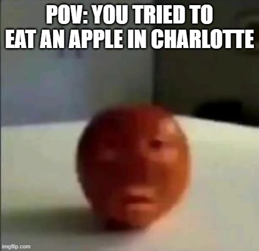 Bruhhhh i cant even eat apples in charlotte on goddd ? | POV: YOU TRIED TO EAT AN APPLE IN CHARLOTTE | image tagged in joke,kkkkkkiiiiiiiiiiiiiiillllllllllllllllllllllllll,i see you coming from a mile away,left to kill on the desolate plane | made w/ Imgflip meme maker