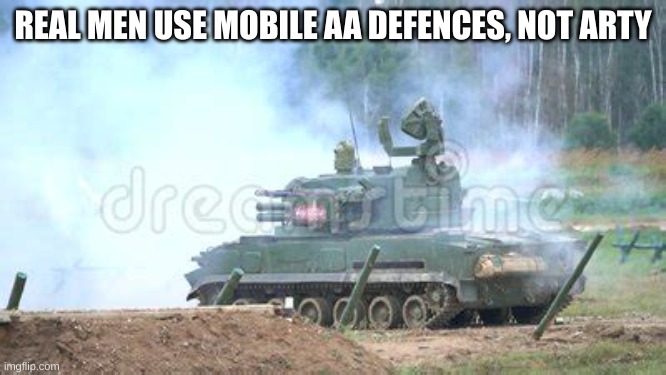 aa gun | REAL MEN USE MOBILE AA DEFENCES, NOT ARTY | image tagged in aa gun | made w/ Imgflip meme maker