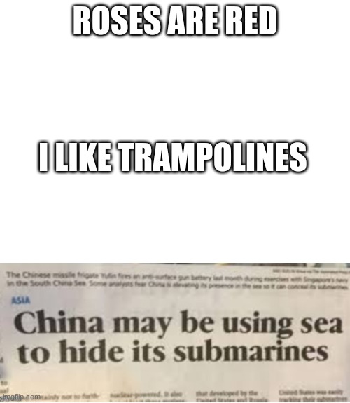 Really | ROSES ARE RED; I LIKE TRAMPOLINES | image tagged in ya dont say,haha,roses are red,news | made w/ Imgflip meme maker
