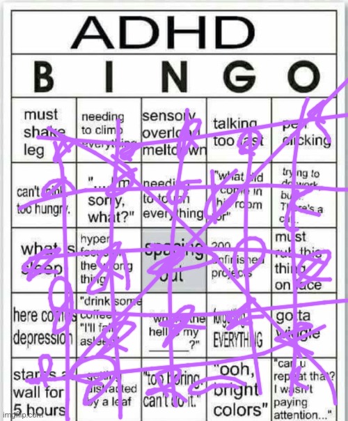 *coughs in actually having ADHD* | image tagged in adhd bingo | made w/ Imgflip meme maker