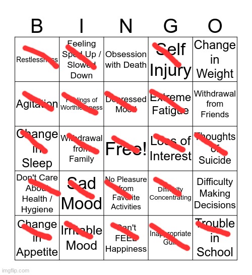 dissociated in class today lmao | image tagged in depression bingo 1 | made w/ Imgflip meme maker