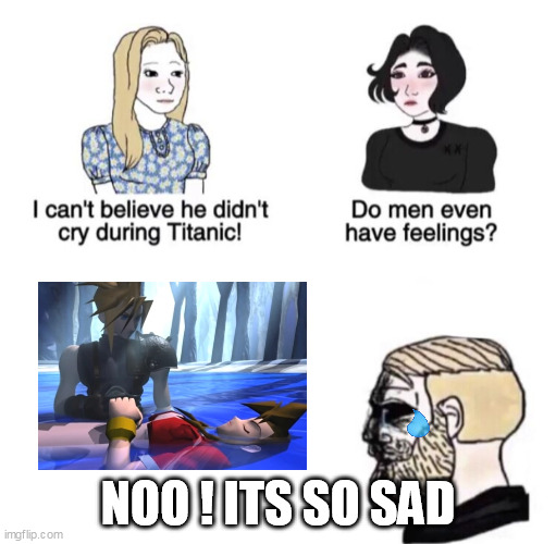 Chad crying | NOO ! ITS SO SAD | image tagged in chad crying,final fantasy 7 | made w/ Imgflip meme maker