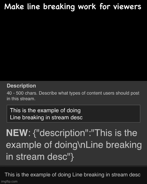 Make line breaking work for viewers | image tagged in black | made w/ Imgflip meme maker