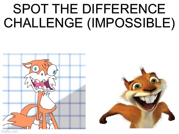 I Can’t Spot The Difference | SPOT THE DIFFERENCE CHALLENGE (IMPOSSIBLE) | image tagged in fun | made w/ Imgflip meme maker