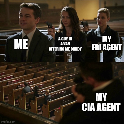 Assassination chain | ME A GUY IN A VAN OFFERING ME CANDY MY FBI AGENT MY CIA AGENT | image tagged in assassination chain | made w/ Imgflip meme maker