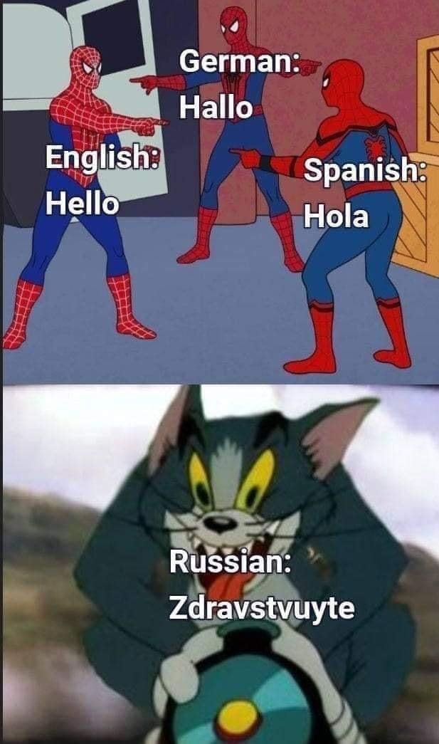 High Quality English German Spanish Russian hello Blank Meme Template