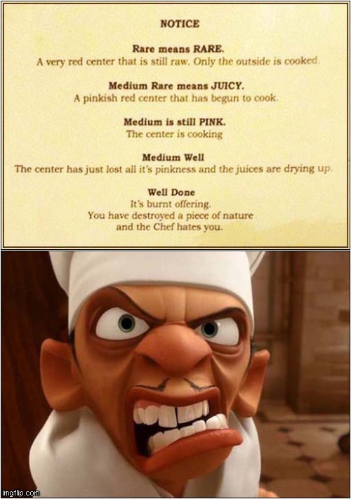Just Be Careful When Ordering A Steak ! | image tagged in fun,steak,angry chef | made w/ Imgflip meme maker