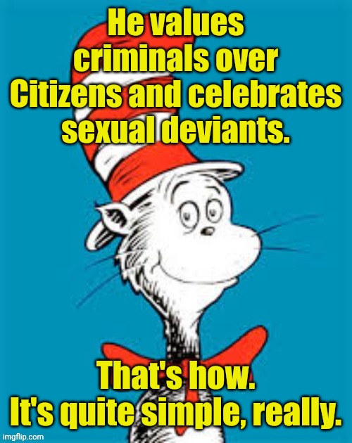 obiden - Shat in the Hat | He values criminals over Citizens and celebrates sexual deviants. That's how.
It's quite simple, really. | image tagged in obiden - shat in the hat | made w/ Imgflip meme maker
