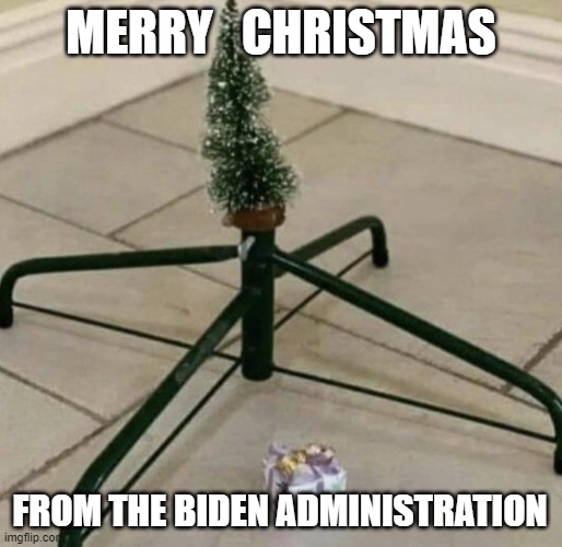 biden tree | MERRY   CHRISTMAS; FROM THE BIDEN ADMINISTRATION | image tagged in biden tree | made w/ Imgflip meme maker