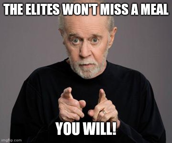 george carlin | THE ELITES WON'T MISS A MEAL YOU WILL! | image tagged in george carlin | made w/ Imgflip meme maker