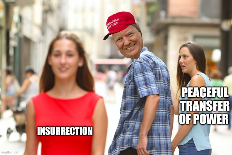 Distracted Boyfriend | PEACEFUL TRANSFER OF POWER; INSURRECTION | image tagged in memes,distracted boyfriend | made w/ Imgflip meme maker