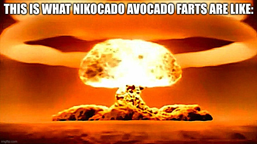 i like my own meme | THIS IS WHAT NIKOCADO AVOCADO FARTS ARE LIKE: | image tagged in nuke | made w/ Imgflip meme maker