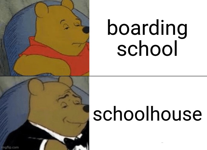 At this point, why call them hoarding schools? | boarding school; schoolhouse | image tagged in memes,tuxedo winnie the pooh | made w/ Imgflip meme maker