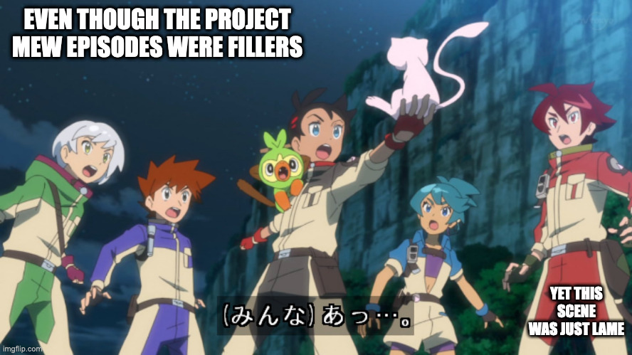 Goh "Holding" Mew | EVEN THOUGH THE PROJECT MEW EPISODES WERE FILLERS; YET THIS SCENE WAS JUST LAME | image tagged in goh,mew,pokemon,memes | made w/ Imgflip meme maker