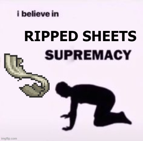 Ripped Sheets | RIPPED SHEETS | image tagged in i believe in supremacy,project zomboid | made w/ Imgflip meme maker