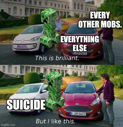 Minecraft | EVERY OTHER MOBS. EVERYTHING ELSE; SUICIDE | image tagged in this is brilliant but i like this | made w/ Imgflip meme maker