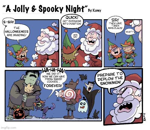 IT'S WAR! | image tagged in halloween,christmas,santa claus,comics/cartoons | made w/ Imgflip meme maker