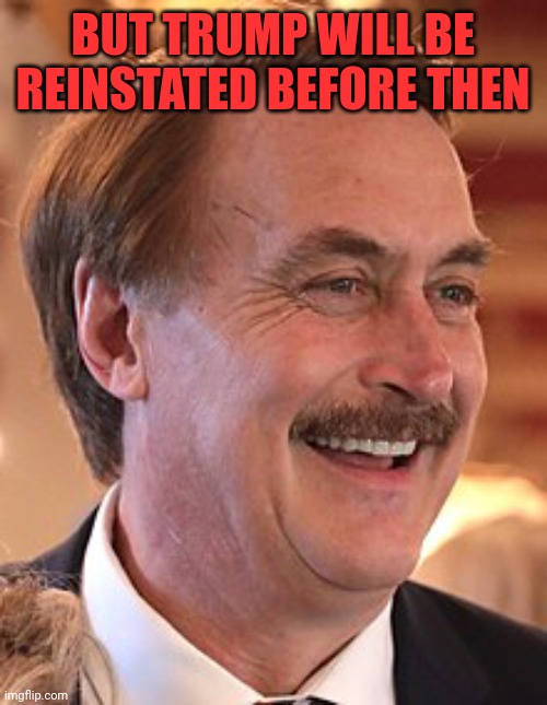 Mike Lindell Nobody Giza Sheet! | BUT TRUMP WILL BE REINSTATED BEFORE THEN | image tagged in mike lindell nobody giza sheet | made w/ Imgflip meme maker