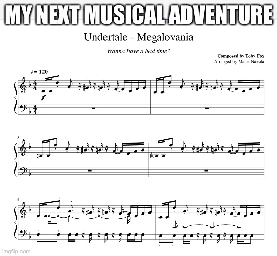 Im actually learning how to play this. Im teaching myself how to do it, but I’ve taught myself pieces before. | MY NEXT MUSICAL ADVENTURE | image tagged in music,undertale | made w/ Imgflip meme maker