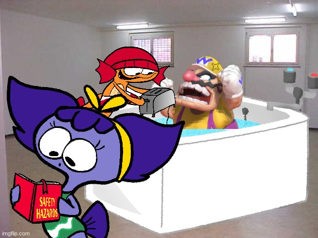 Wario dies after Frilligan puts a toaster in his bathtub while Pike reads about Safety Hazards.mp3 | made w/ Imgflip meme maker