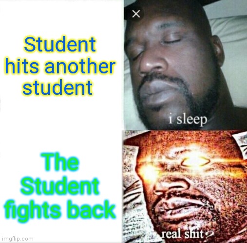 Sleeping Shaq | Student hits another student; The Student fights back | image tagged in memes,sleeping shaq | made w/ Imgflip meme maker