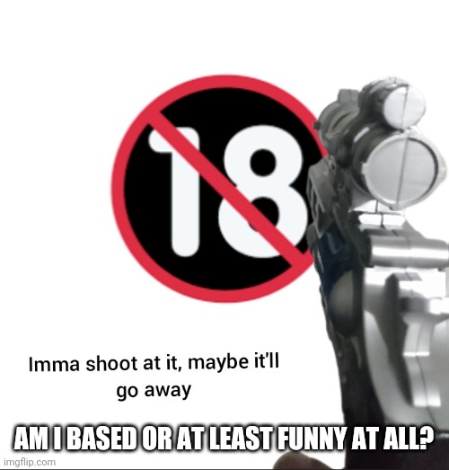 Imma shoot at it, maybe it'll go away | AM I BASED OR AT LEAST FUNNY AT ALL? | image tagged in imma shoot at it maybe it'll go away | made w/ Imgflip meme maker