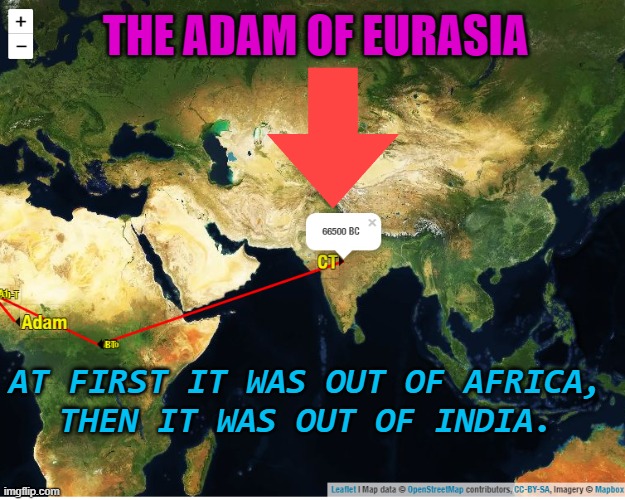 The Adam of Eurasia | THE ADAM OF EURASIA; AT FIRST IT WAS OUT OF AFRICA,
THEN IT WAS OUT OF INDIA. | image tagged in the adam of eurasia | made w/ Imgflip meme maker
