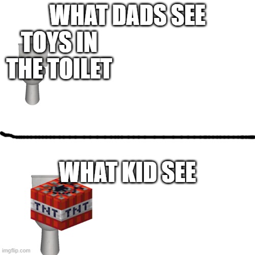 kid vs dads | WHAT DADS SEE; TOYS IN THE TOILET; WHAT KID SEE | image tagged in kids,memes,minecraft,minecraft memes,tnt | made w/ Imgflip meme maker