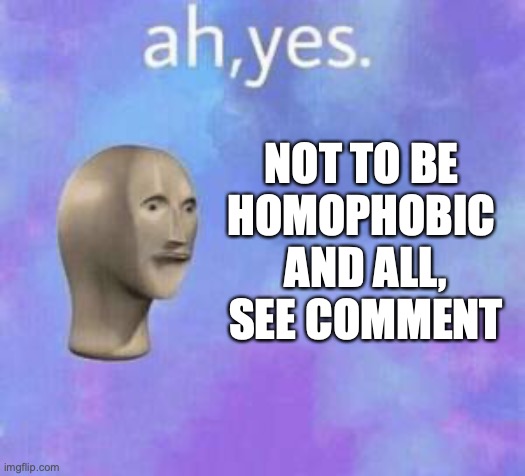 Ah yes | NOT TO BE 
HOMOPHOBIC 
AND ALL, SEE COMMENT | image tagged in ah yes | made w/ Imgflip meme maker